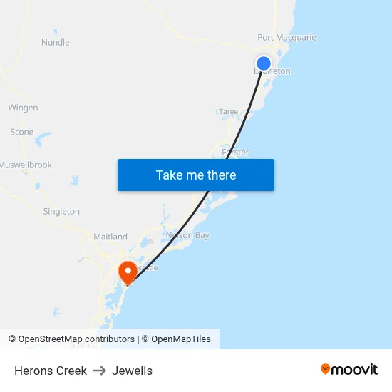 Herons Creek to Jewells map