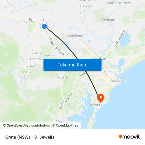 Greta (NSW) to Jewells map