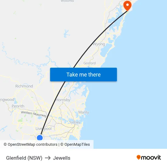 Glenfield (NSW) to Jewells map