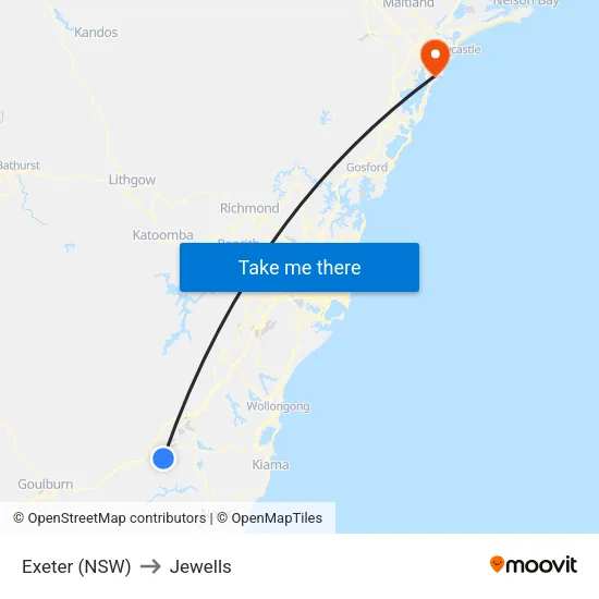 Exeter (NSW) to Jewells map
