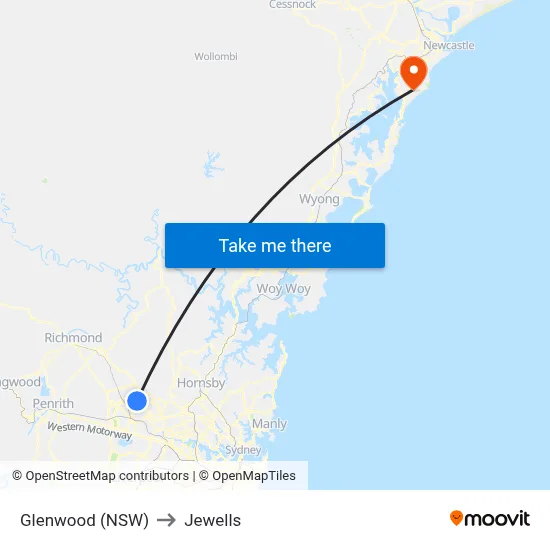 Glenwood (NSW) to Jewells map