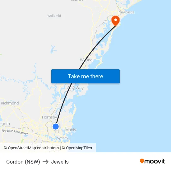 Gordon (NSW) to Jewells map