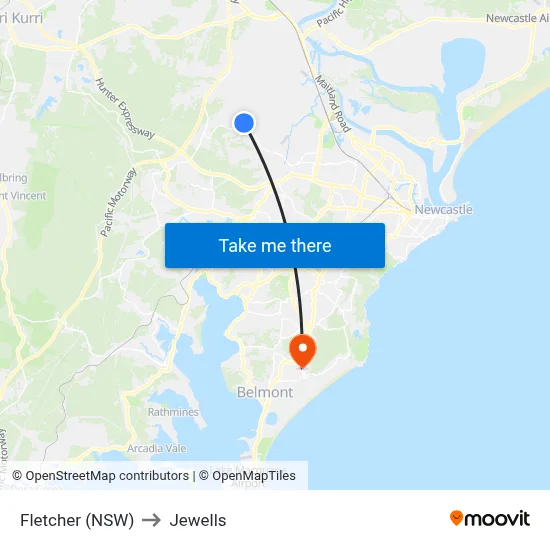 Fletcher (NSW) to Jewells map
