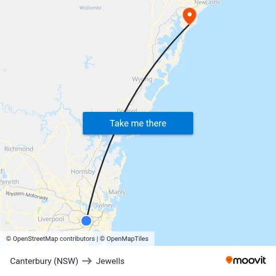 Canterbury (NSW) to Jewells map