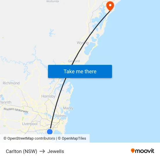 Carlton (NSW) to Jewells map