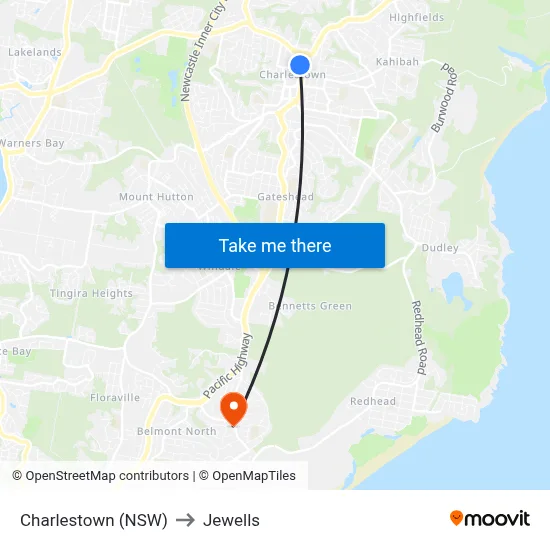 Charlestown (NSW) to Jewells map