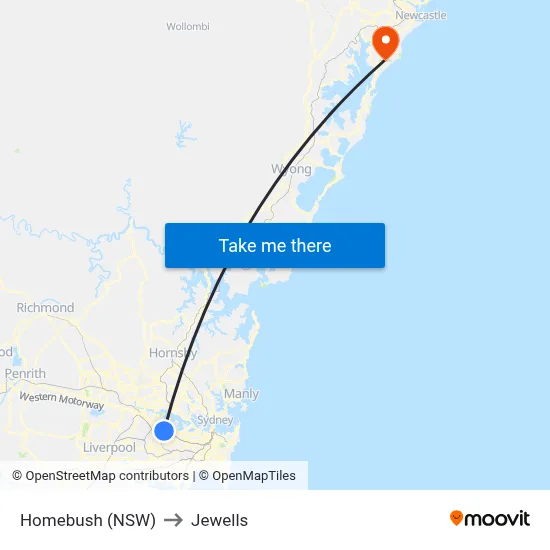Homebush (NSW) to Jewells map