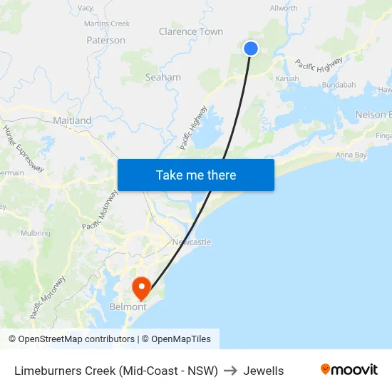 Limeburners Creek (Mid-Coast - NSW) to Jewells map