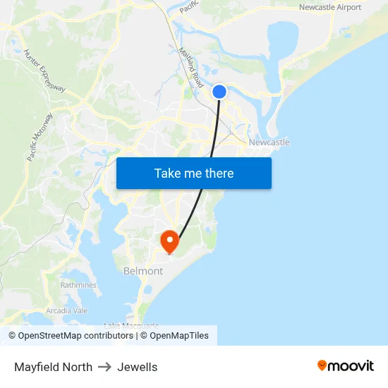 Mayfield North to Jewells map