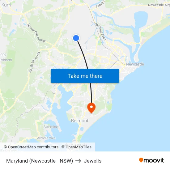 Maryland (Newcastle - NSW) to Jewells map