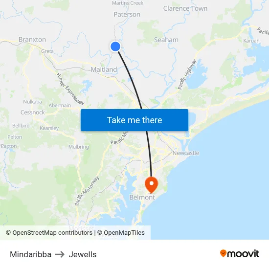 Mindaribba to Jewells map