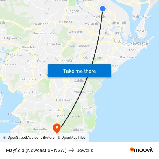 Mayfield (Newcastle - NSW) to Jewells map