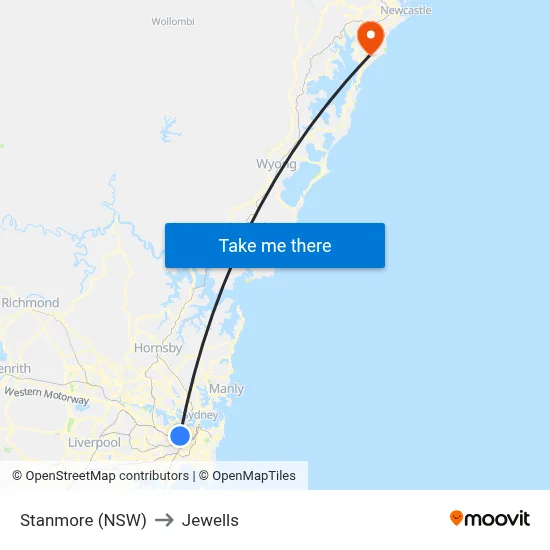 Stanmore (NSW) to Jewells map