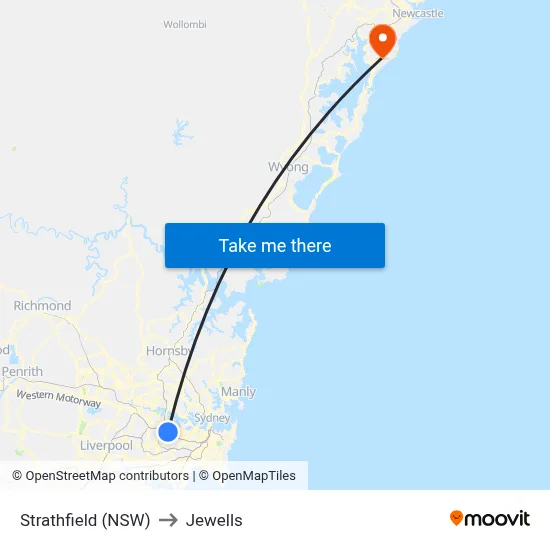 Strathfield (NSW) to Jewells map