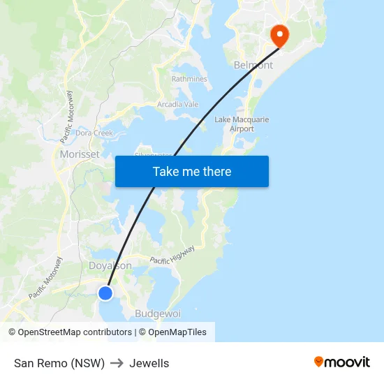 San Remo (NSW) to Jewells map