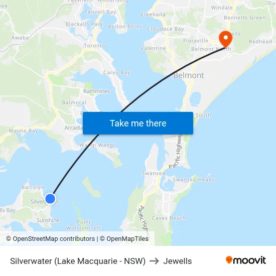 Silverwater (Lake Macquarie - NSW) to Jewells map