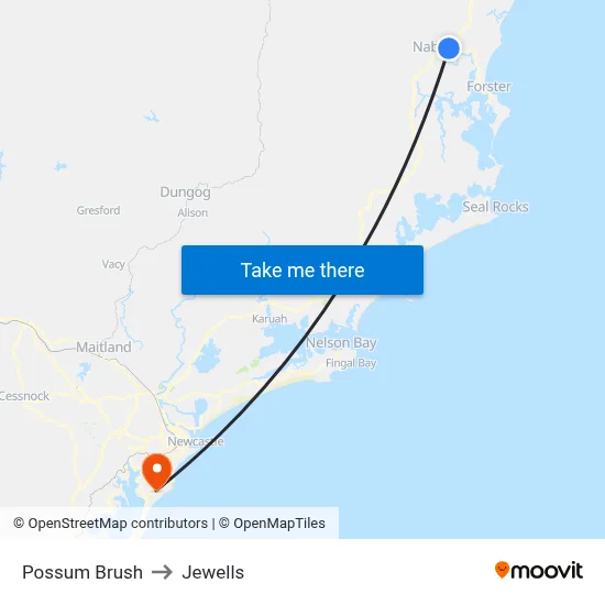 Possum Brush to Jewells map
