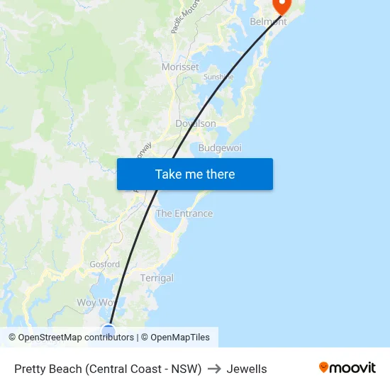 Pretty Beach (Central Coast - NSW) to Jewells map