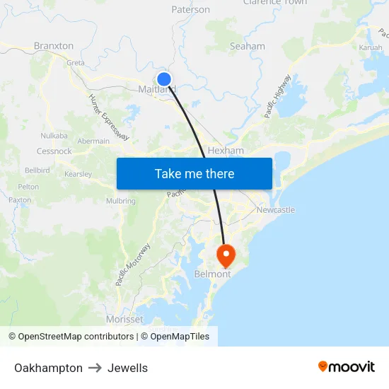 Oakhampton to Jewells map