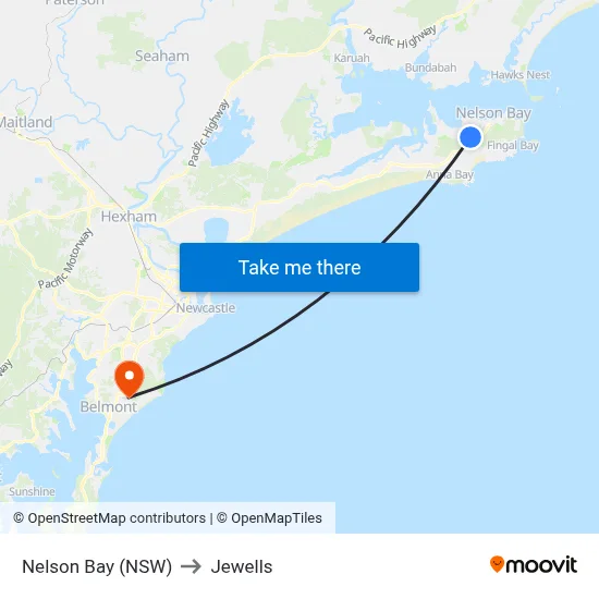 Nelson Bay (NSW) to Jewells map