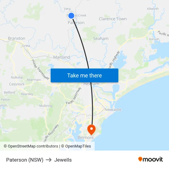 Paterson (NSW) to Jewells map