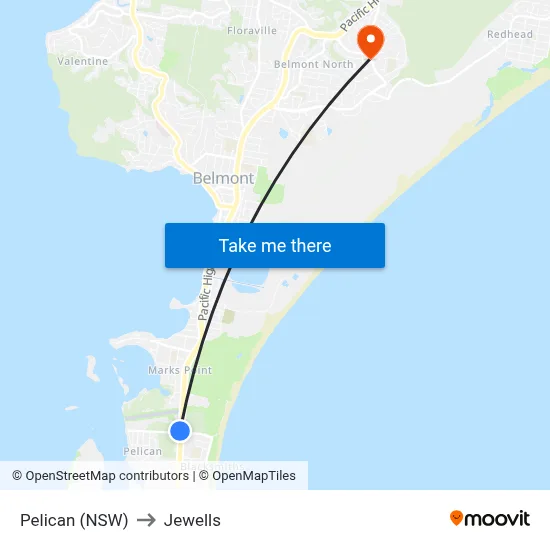 Pelican (NSW) to Jewells map