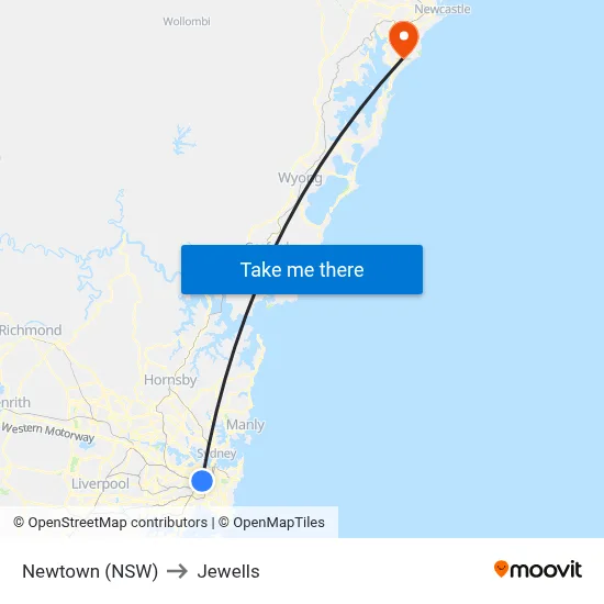 Newtown (NSW) to Jewells map