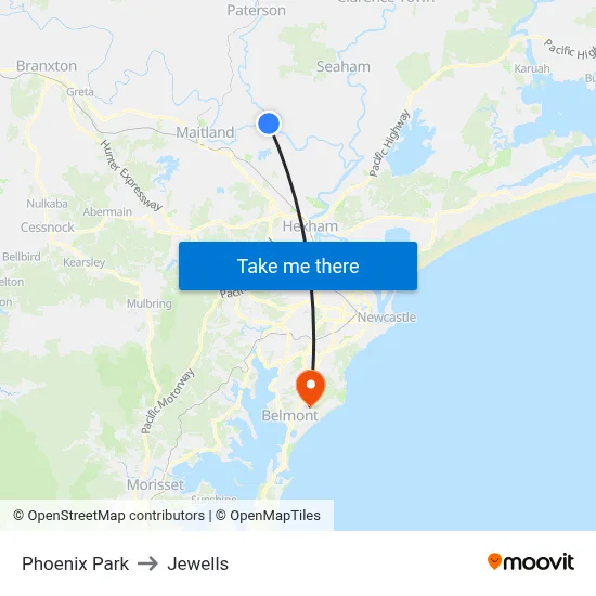 Phoenix Park to Jewells map