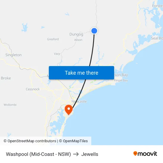 Washpool (Mid-Coast - NSW) to Jewells map