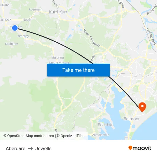 Aberdare to Jewells map