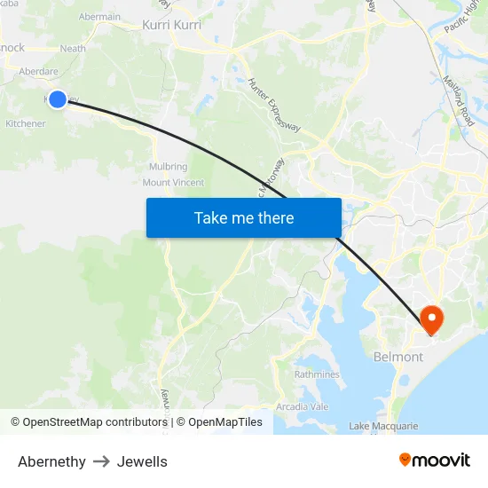 Abernethy to Jewells map