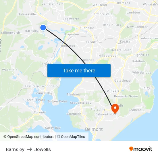 Barnsley to Jewells map