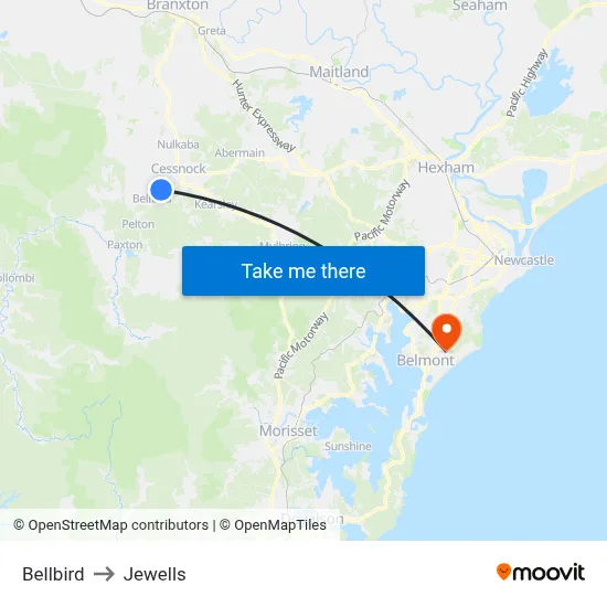 Bellbird to Jewells map