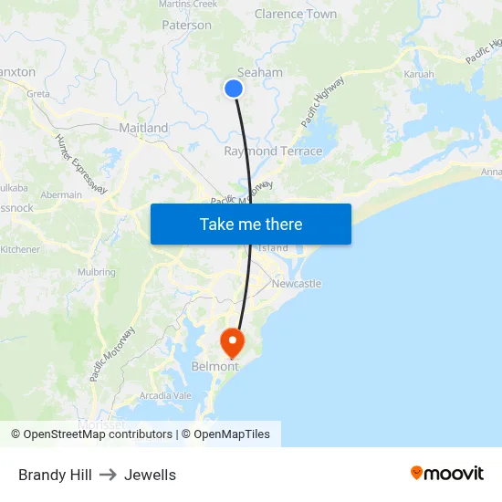 Brandy Hill to Jewells map