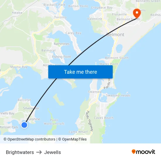 Brightwaters to Jewells map
