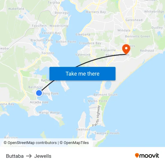 Buttaba to Jewells map