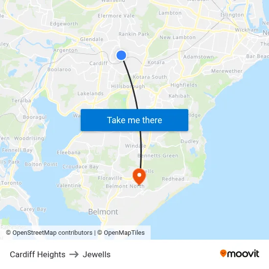 Cardiff Heights to Jewells map
