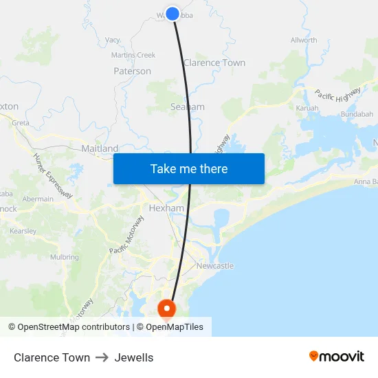 Clarence Town to Jewells map