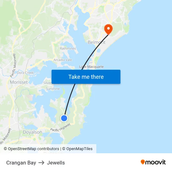 Crangan Bay to Jewells map