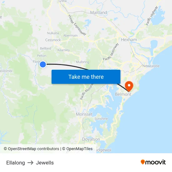 Ellalong to Jewells map