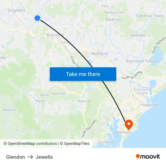 Glendon to Jewells map