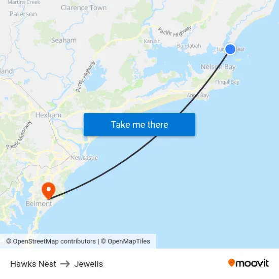 Hawks Nest to Jewells map