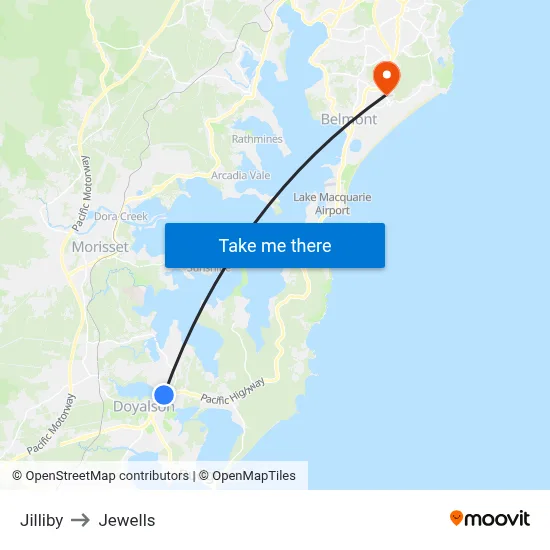 Jilliby to Jewells map