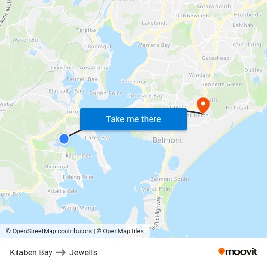 Kilaben Bay to Jewells map