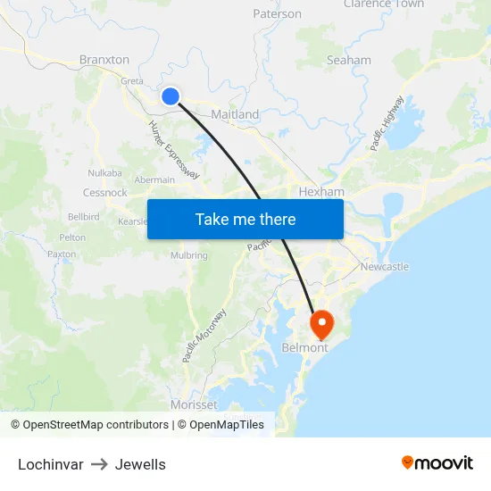 Lochinvar to Jewells map