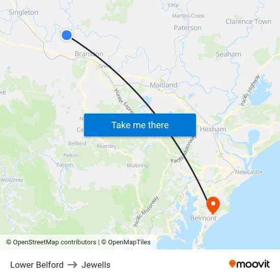Lower Belford to Jewells map