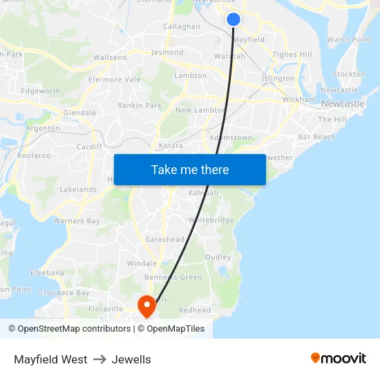 Mayfield West to Jewells map