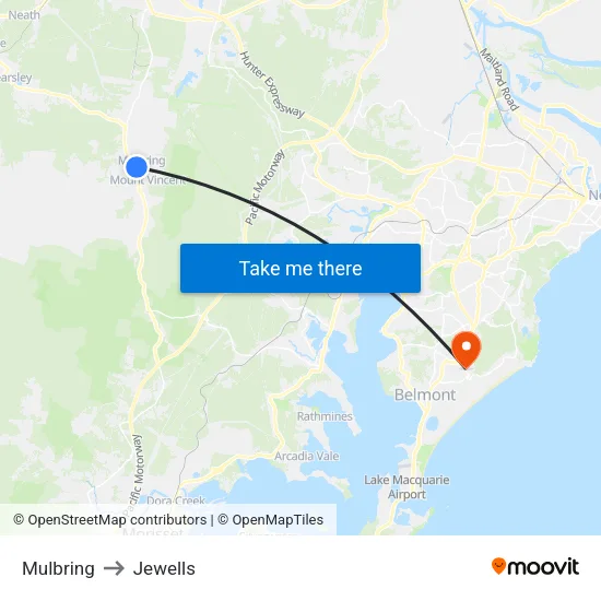 Mulbring to Jewells map