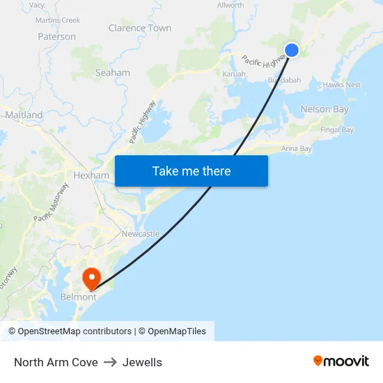 North Arm Cove to Jewells map