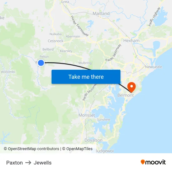 Paxton to Jewells map